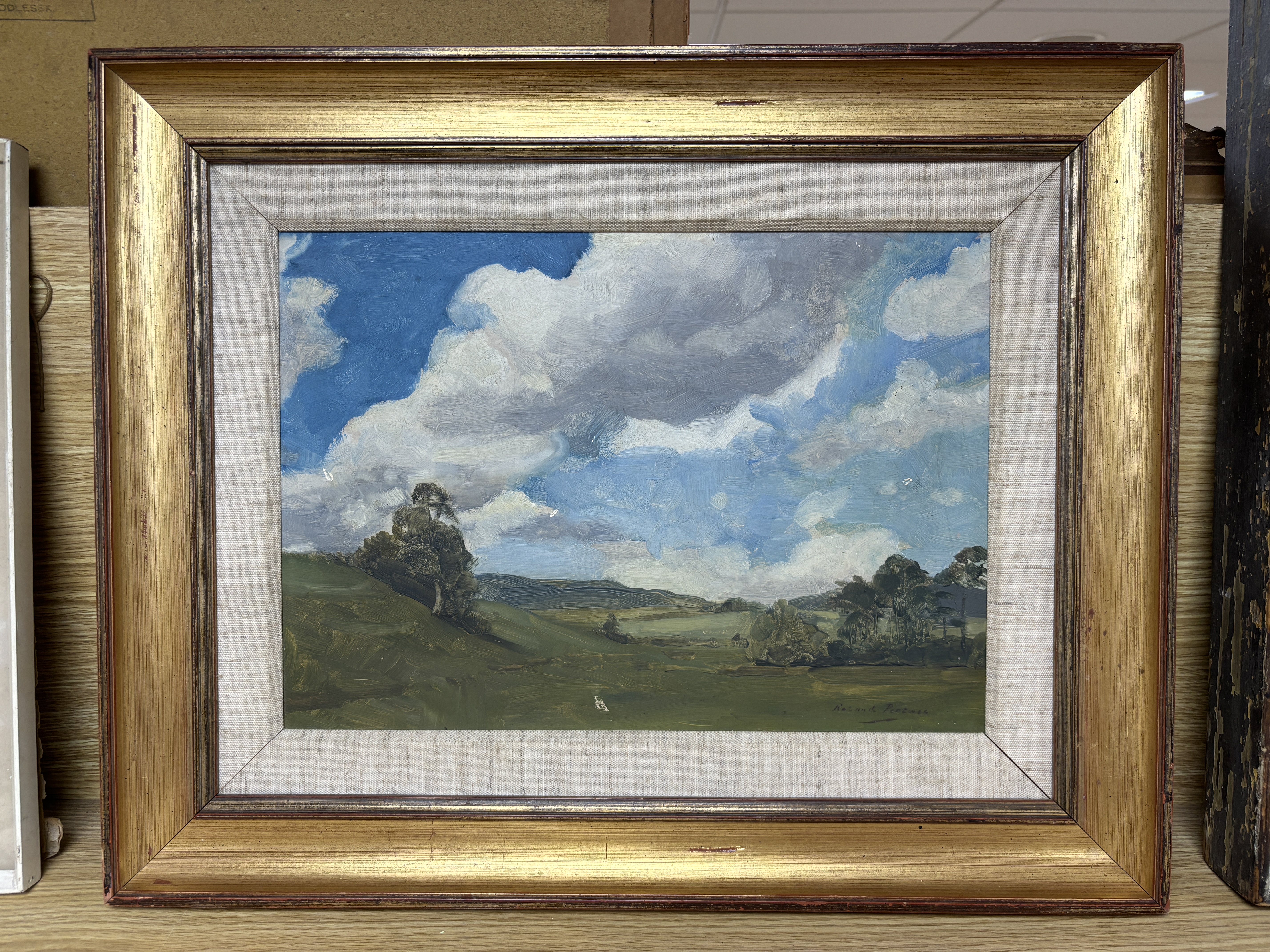 Roland Pertwee, oil on board, Rural landscape, signed, 25 x 35cm